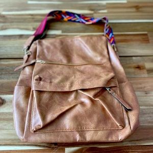 Faux Leather Bag with Colorful Bag Strap